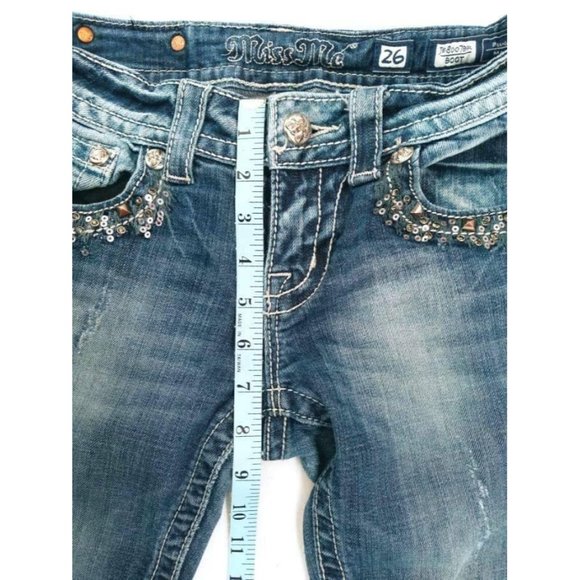 Miss Me Women's Jeans Sz 26 JE8007BR Boot Sequin Rhinestone Distressed Back Flap - Picture 10 of 12